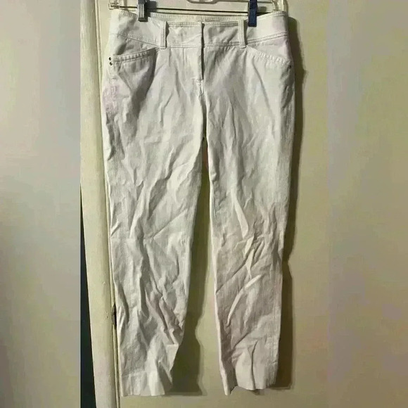 White House Black Market Cropped Pants Womens Size 0 White Perfect Form Straight - Picture 1 of 9